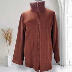 Eileen Fisher Funnel Neck Wool Jacket Brown Boiled Wool Italian Fabric Sz M